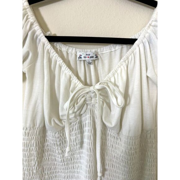 Vintage Y2K babydoll Poof New York Shirt white stretch Size L‎ milkmaid ruched - Picture 3 of 12